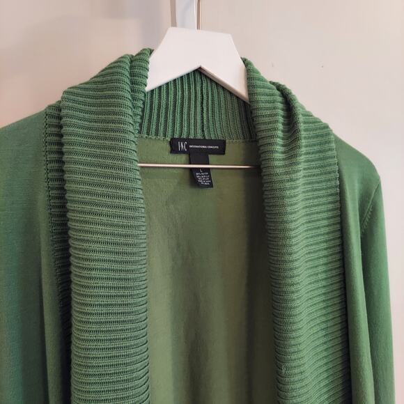 Open Cardigan Ribbed Collar Green Festive Holiday Christmas Grannycore - Picture 2 of 6